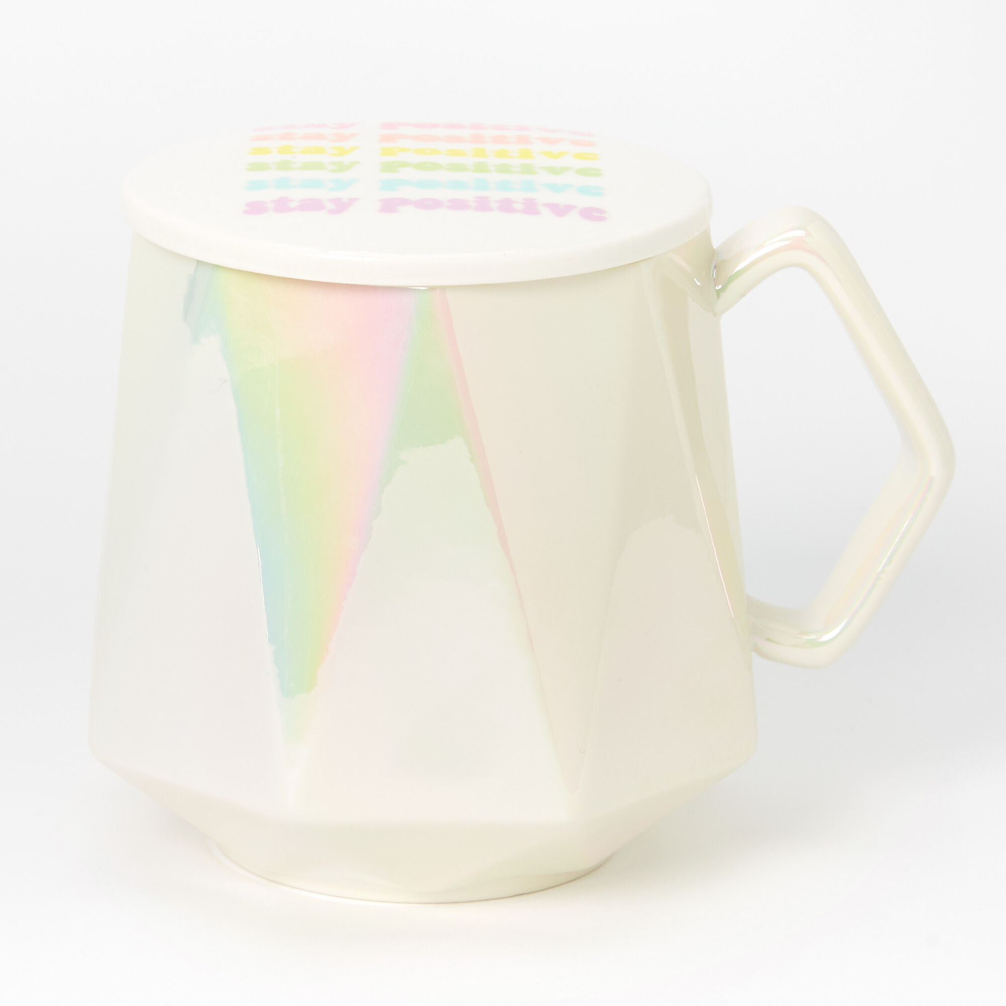 Claire's Mug en céramique avec couvercle « Stay Positive » irisé