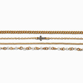 Gold-tone Crystal Cross Bracelet Set - 3 Pack,