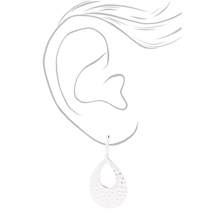 Silver 3&quot; Double Teardrop Clip On Drop Earrings,