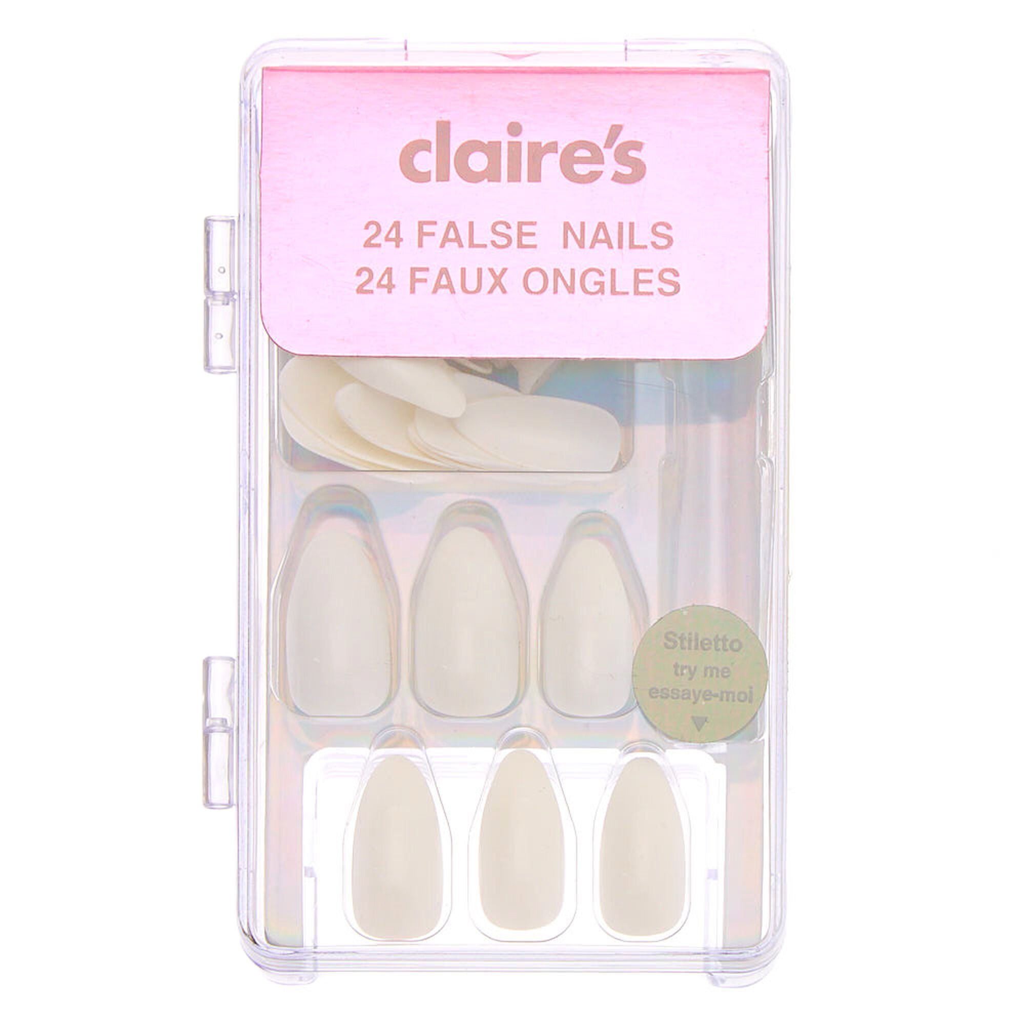 Glossy Faux Nail Set - White, 24 Pack | Claire's US