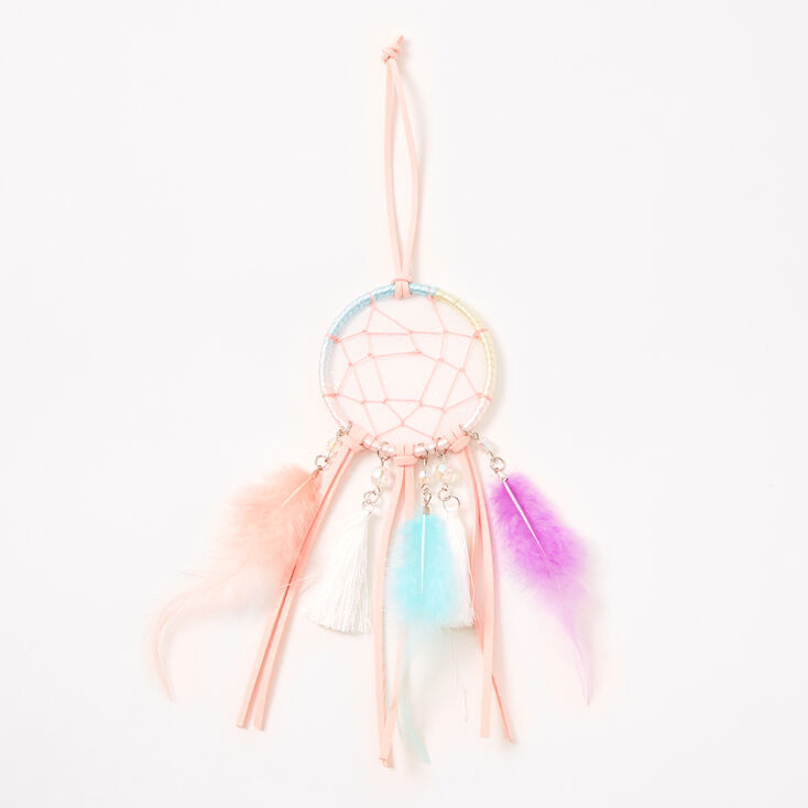 Mini Pastel Feather Beaded Hanging Wall Art - Blush Pink,