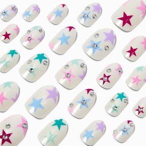 Multicolored Star Stiletto Press On Vegan Faux Nail Set - 24 Pack,