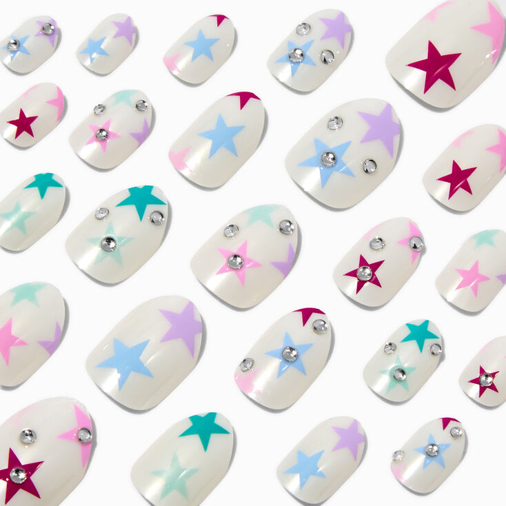 Multicolored Star Stiletto Press On Vegan Faux Nail Set - 24 Pack,