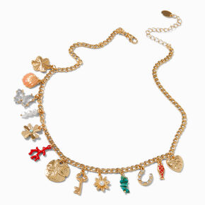 Gold-tone Beach Statement Charm Necklace,