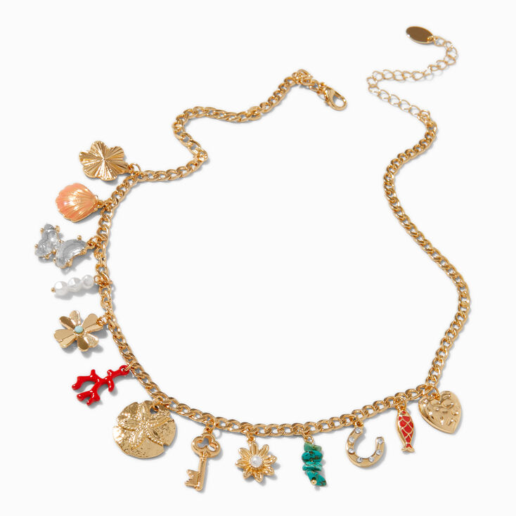 Gold-tone Beach Statement Charm Necklace,