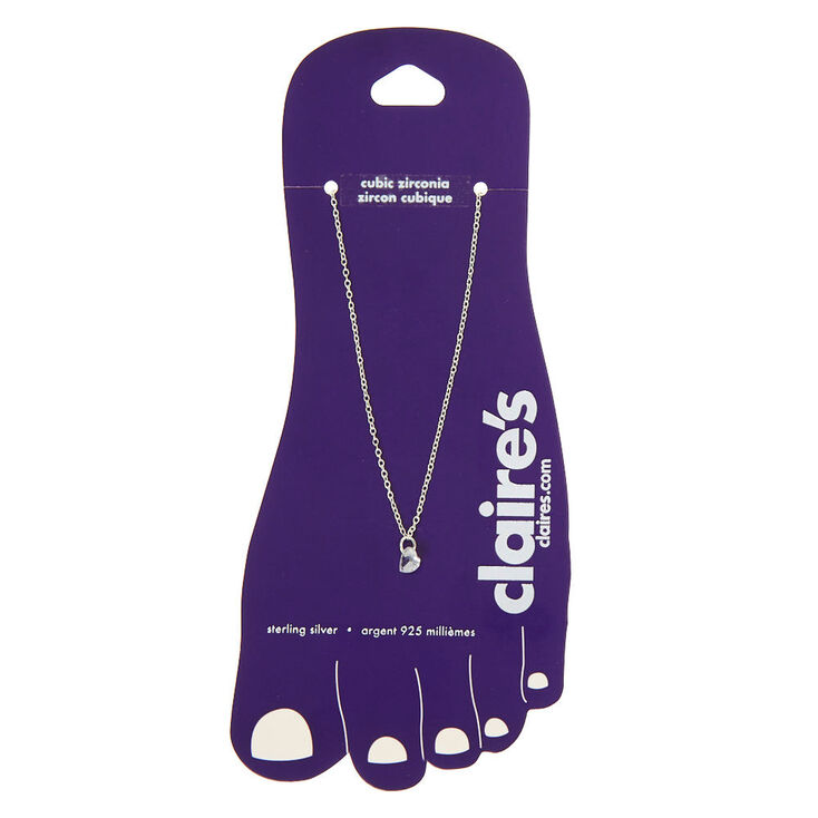Sterling Silver Cubic Zirconia Heart Chain Anklet,