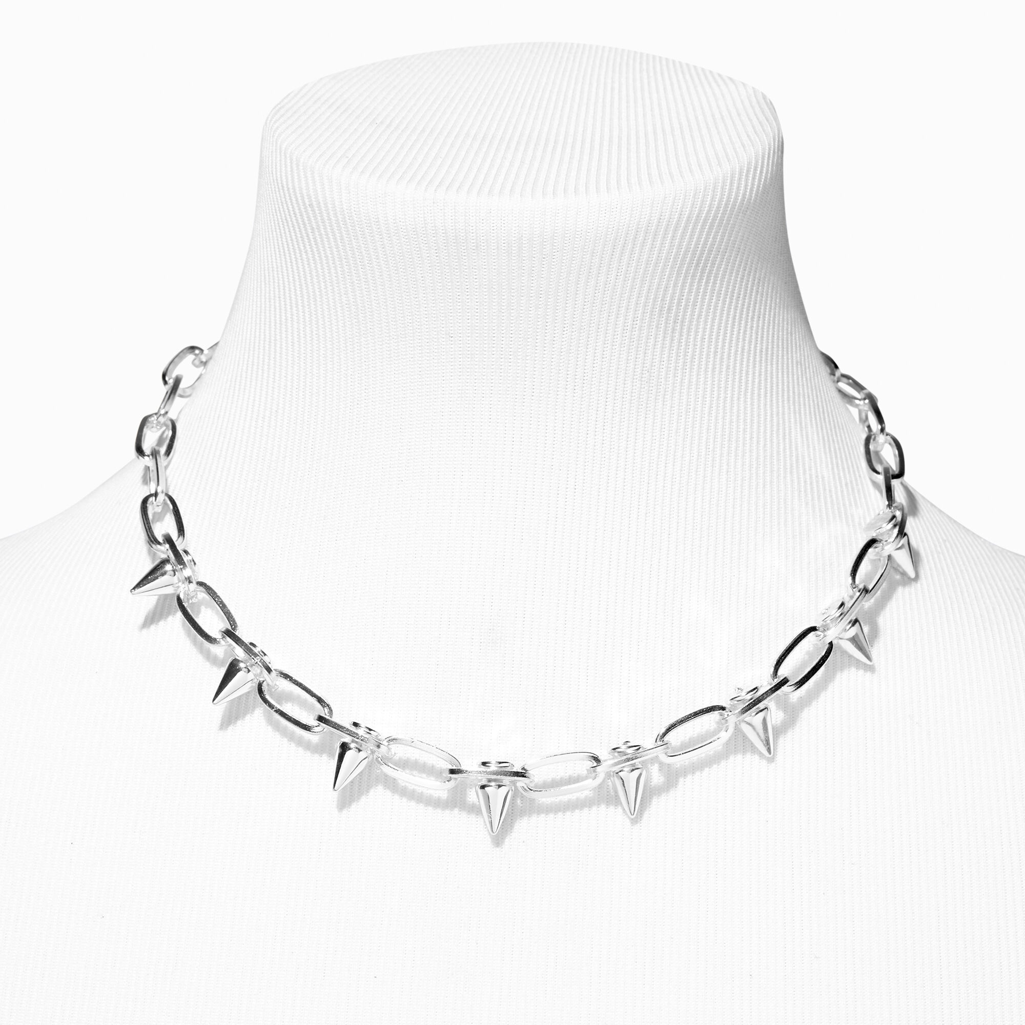 Silver sales spike necklace