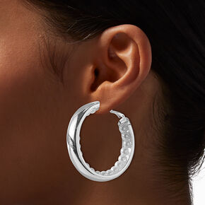 Silver-tone Pearl Inner Hoop Earrings,