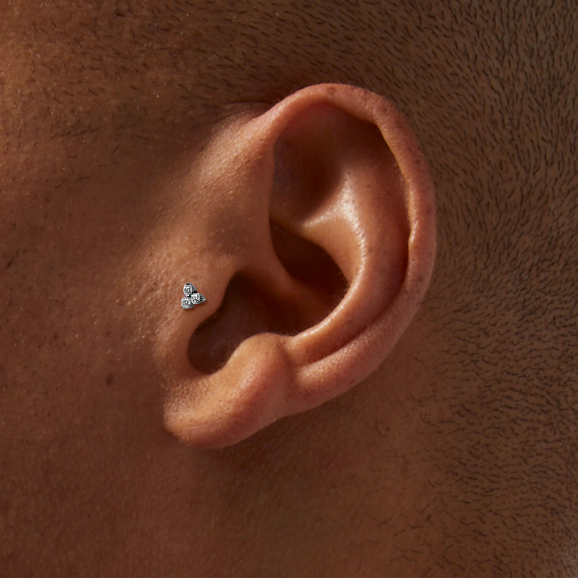 Silver-tone Titanium Cubic Zirconia Triple Stacked Stud 18G Threadless Tragus Earring - 3 Pack,