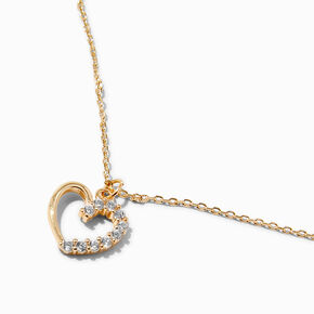 Half Cubic Zirconia Heart Gold-tone Pendant Necklace,