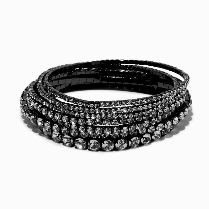 Hematite &amp; Crystal Stretch Bracelets - 7 Pack,