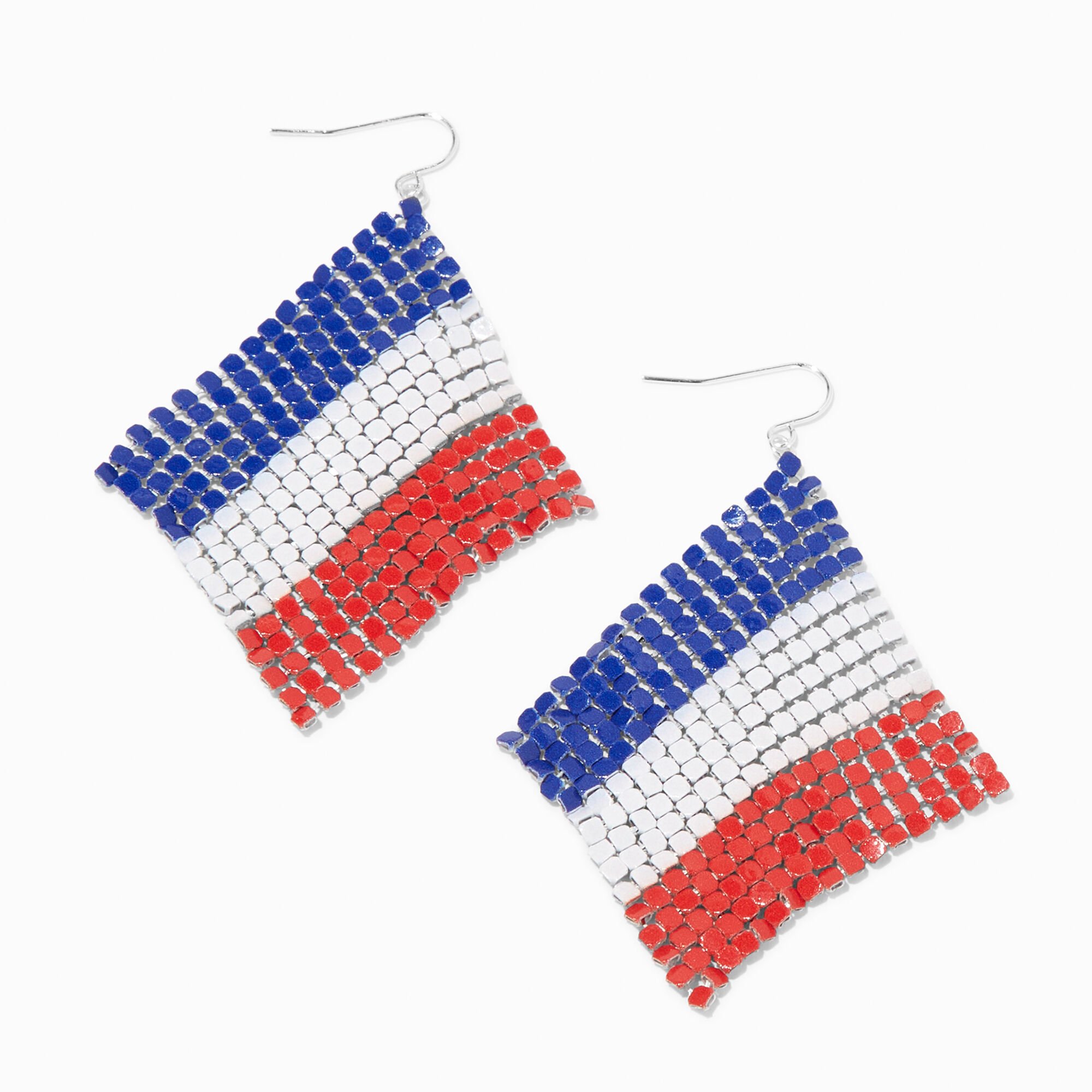 View Claires Bastille Day Mesh Flag Drop Earrings Silver information