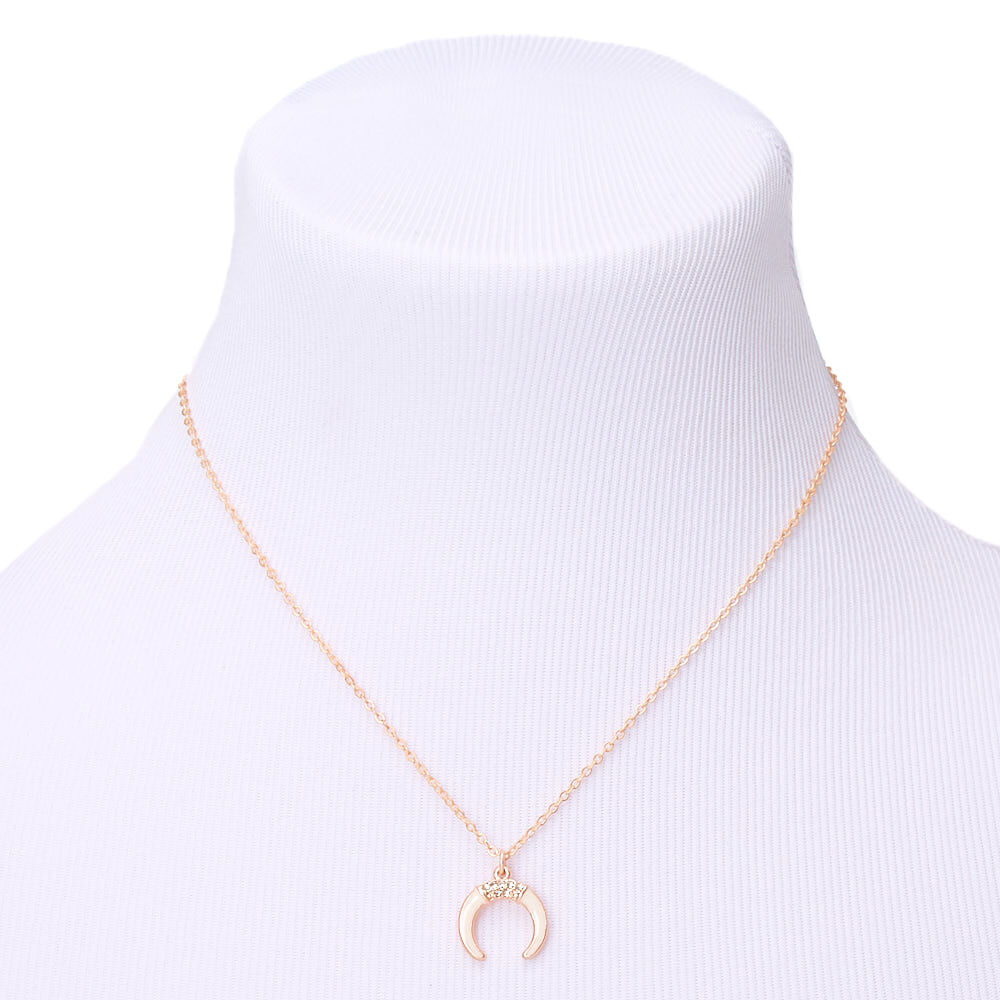 Gold Horn Pendant Necklace - White,
