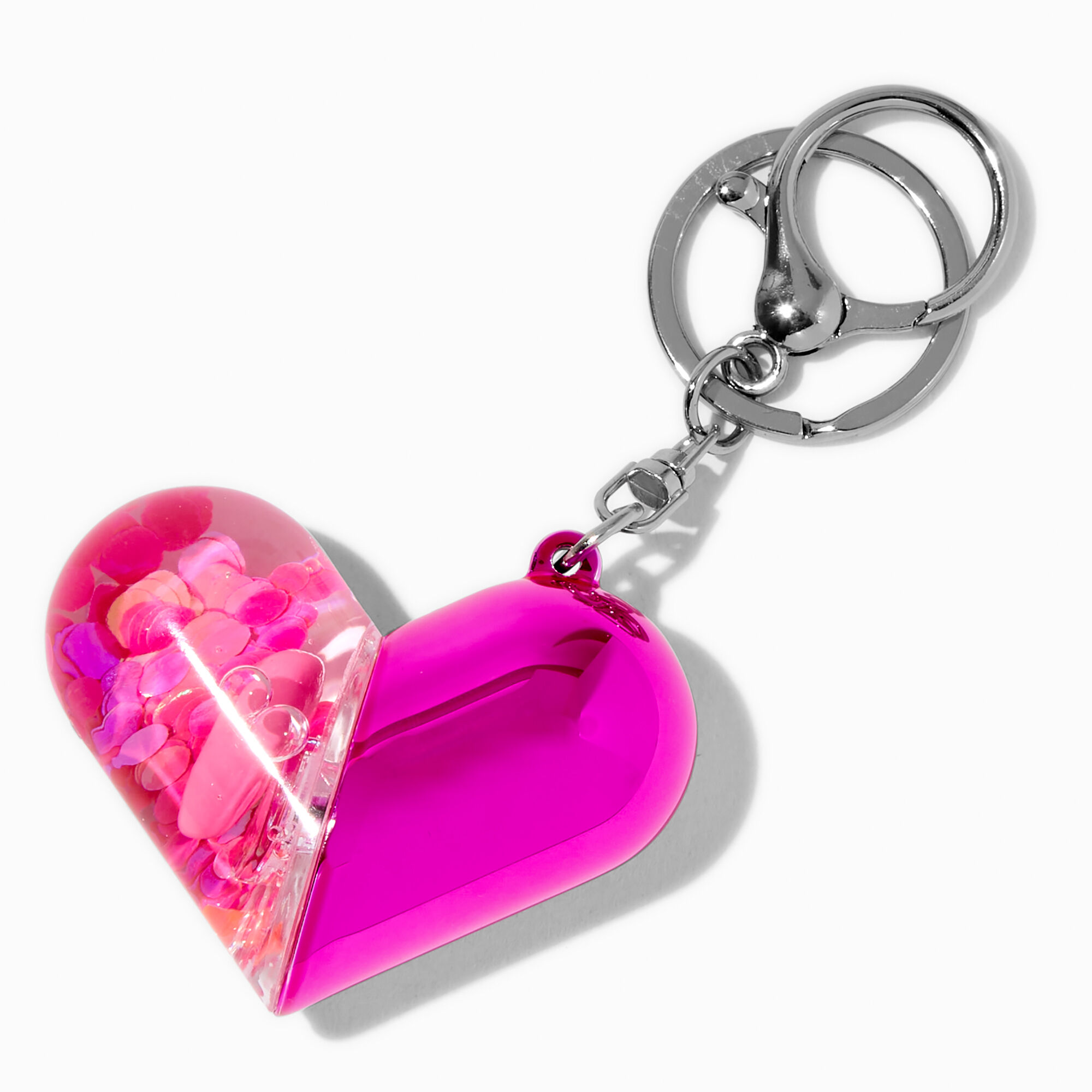 View Claires Heart WaterFilled Glitter Keyring Pink information