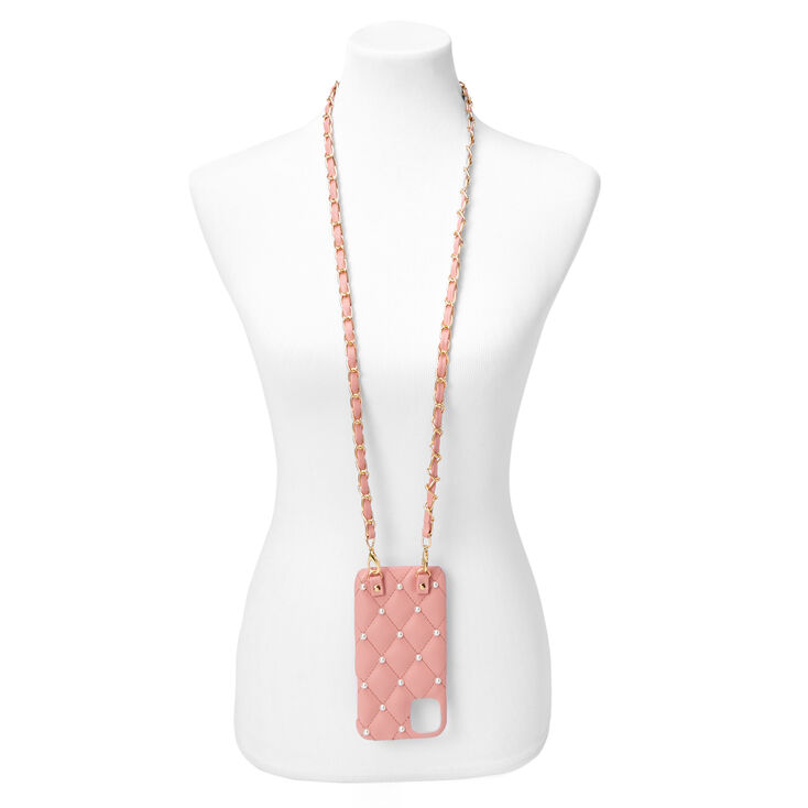 Pink Quilted Phone Case with Gold Chain - Fits iPhone&reg; 11,