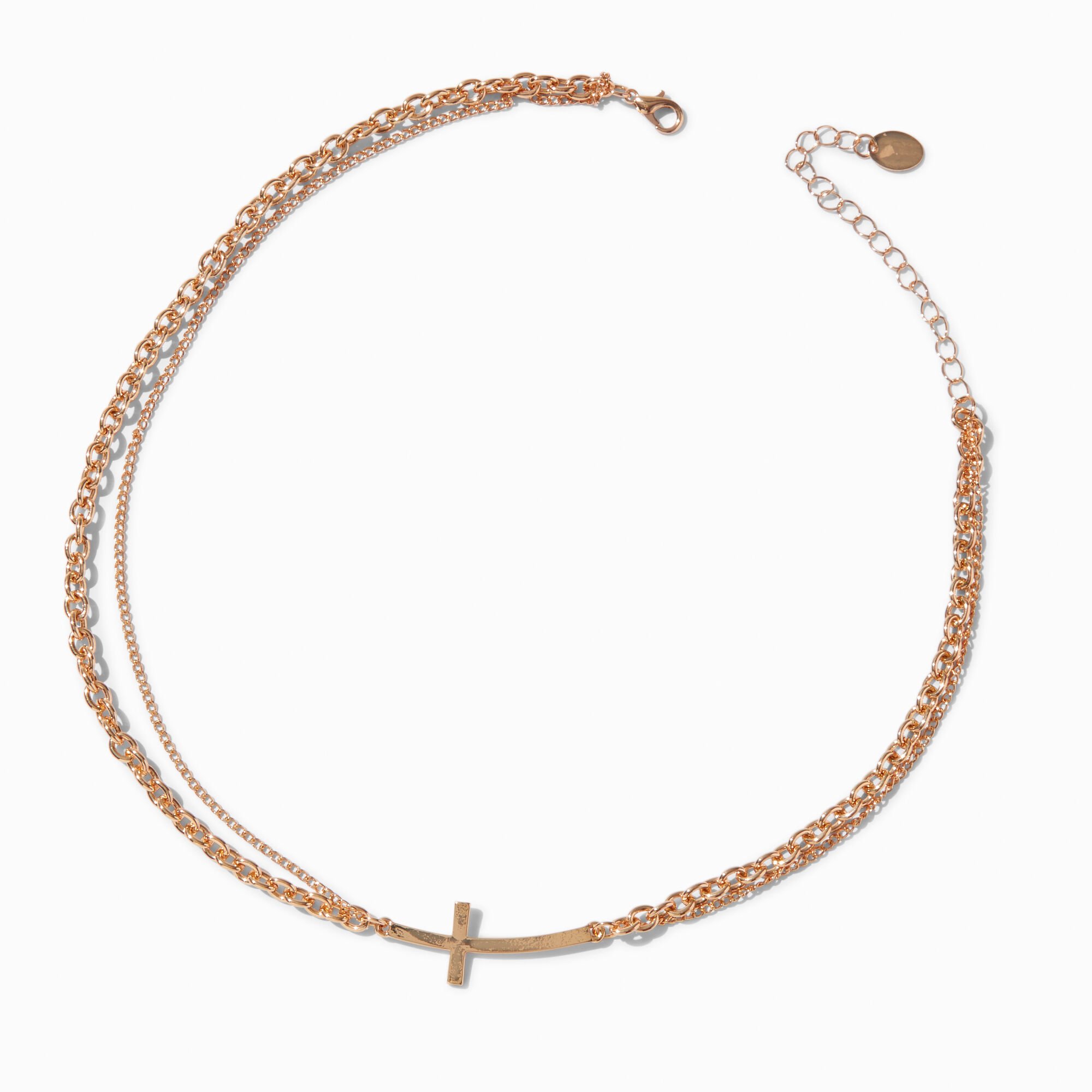 Gold-tone Twisted Cable Cross Necklace ,