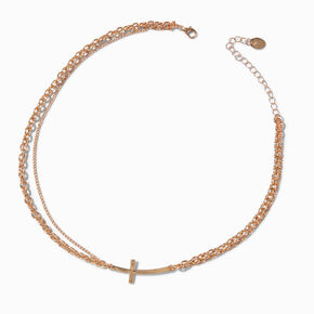 Gold-tone Twisted Cable Cross Necklace ,