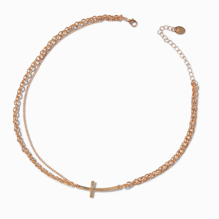 Gold-tone Twisted Cable Cross Necklace ,