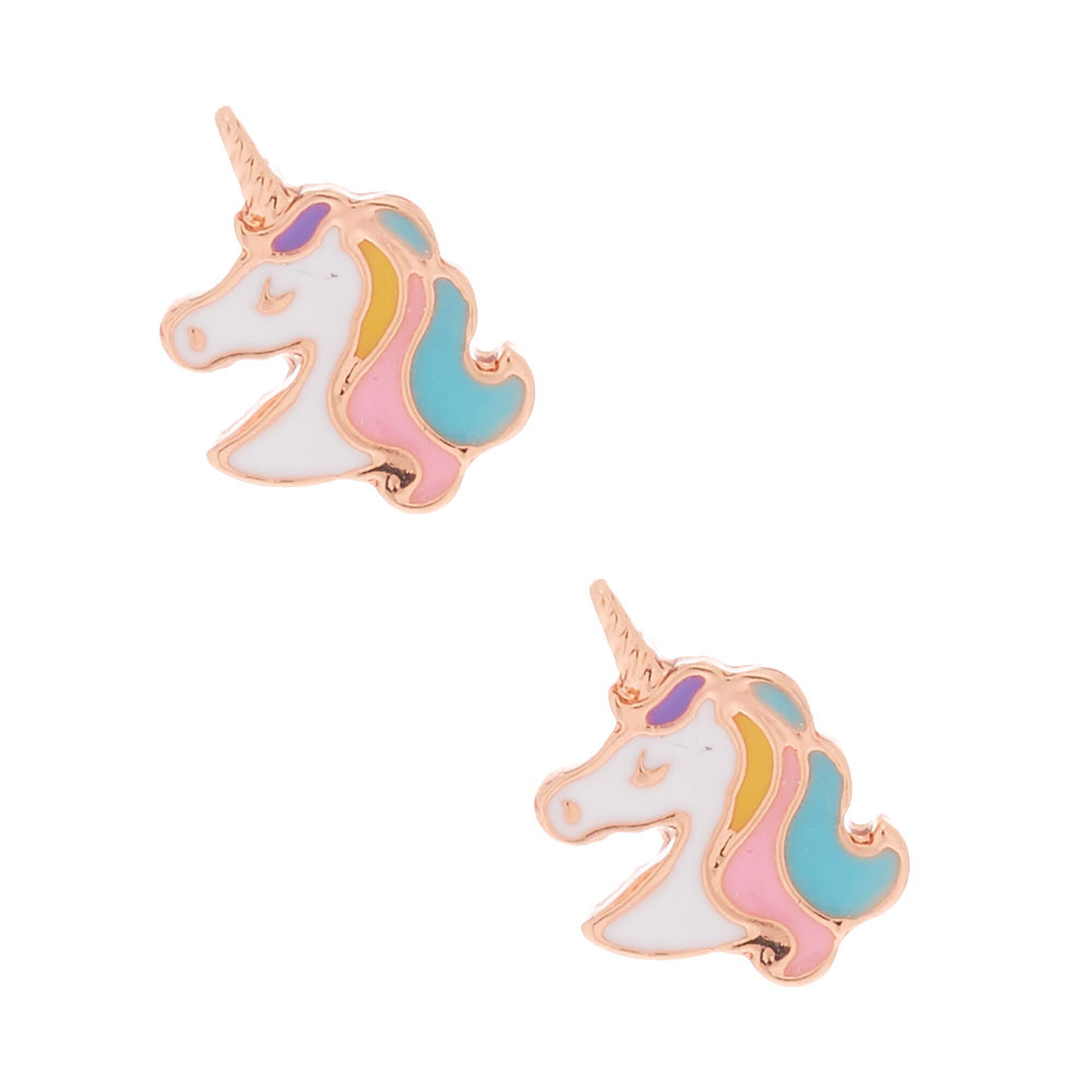 18kt Rose Gold Plated Pastel Unicorn Stud Earrings Claire S