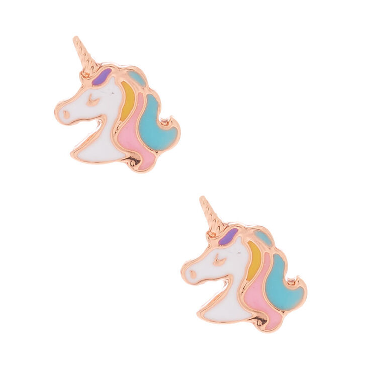 18kt Rose Gold Plated Pastel Unicorn Stud Earrings Claire S