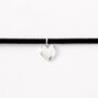 Silver Heart Charm Cord Choker Necklace - Black,