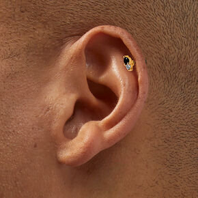 Gold-tone Stainless Steel Black Cubic Zirconia 18G Stud Threadless Cartilage Earrings - 5 Pack,
