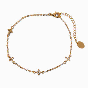 Gold-tone Cubic Zirconia Flower Chain Anklet,