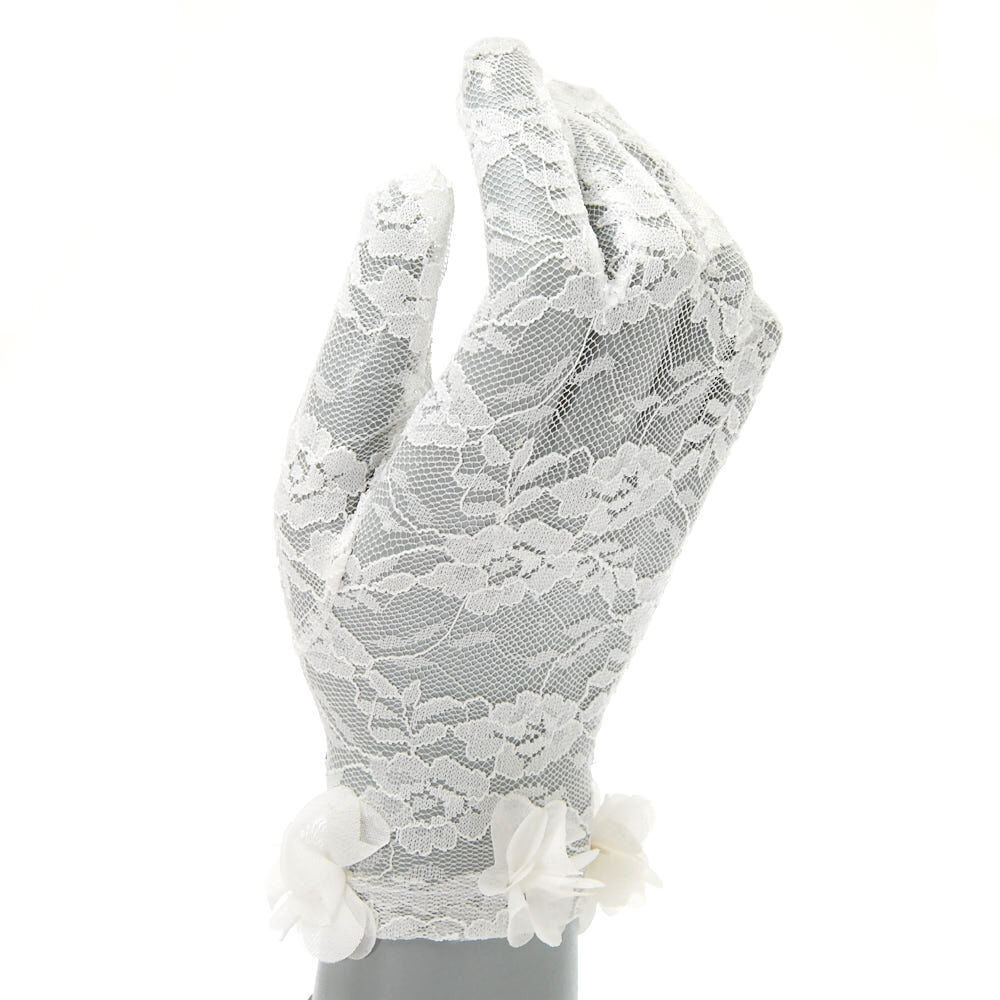 Angels Garment Girls White Lace Covered Communion Flower Girl Gloves 4-16