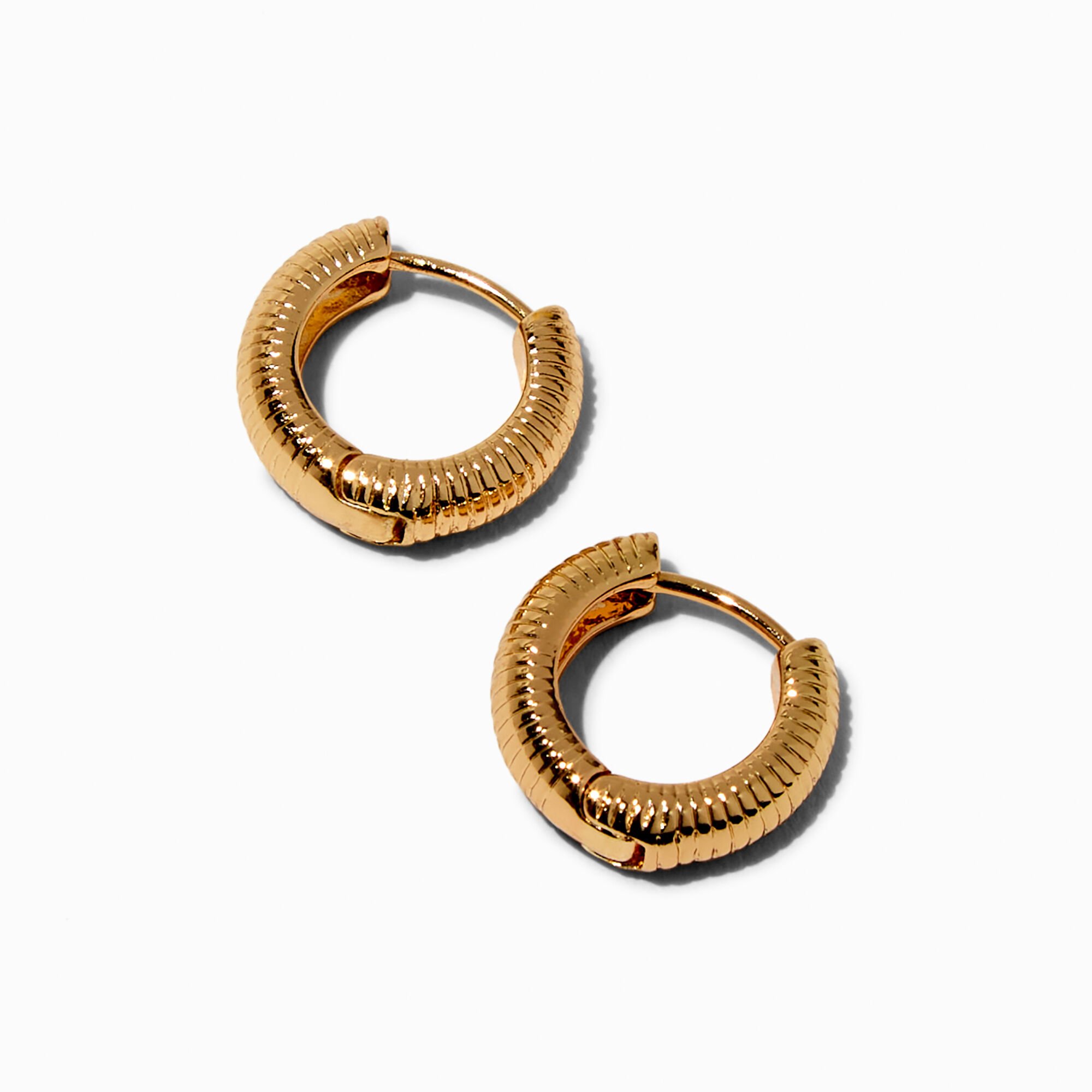 View Claires Tone 10MM Ridged Clicker Hoop Earrings Gold information
