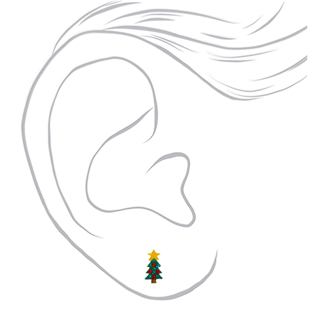 Sterling Silver Christmas Tree Stud Earrings,