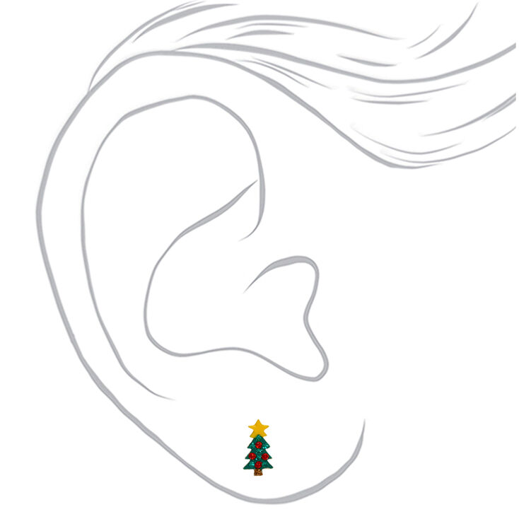 Clous d&rsquo;oreille sapin de No&euml;l couleur argent&eacute;,