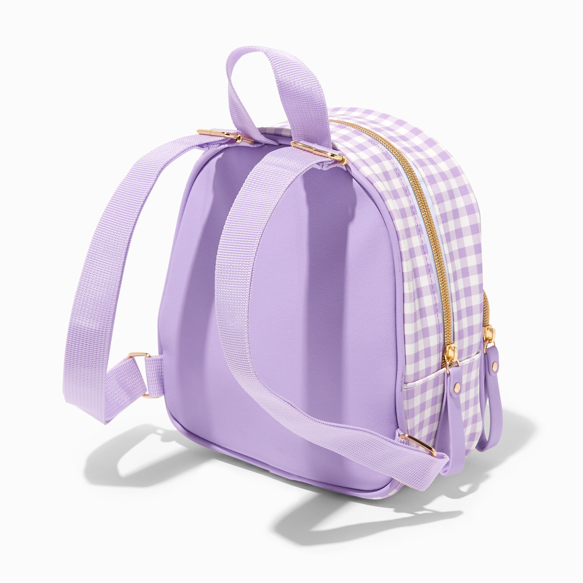 Claire s Club Purple Gingham Daisy Mini Backpack Claire s US