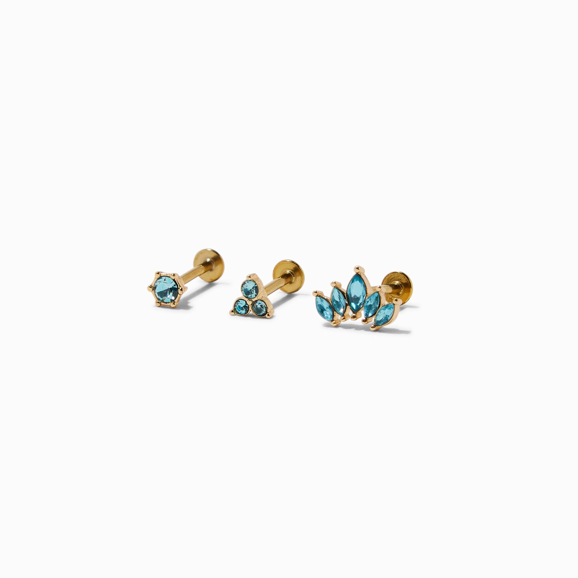View Claires Aqua Crown 16G Cartilage Earrings 3 Pack Gold information