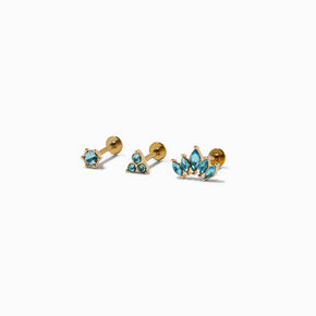Aqua Crown 16G Gold Cartilage Earrings - 3 Pack,