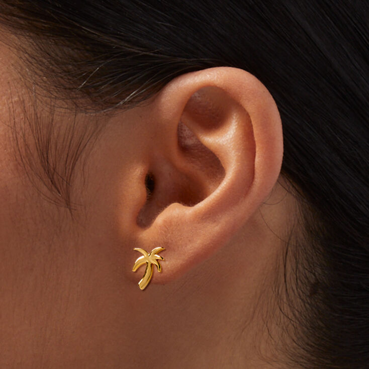 JAM + RICO x Claire&#39;s 18k Yellow Gold Plated Palm Tree Stud Earrings,
