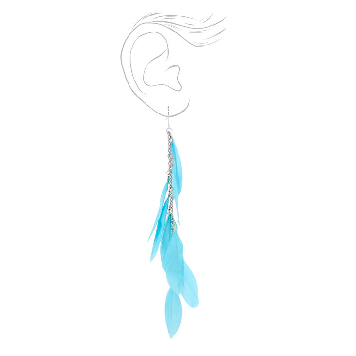 Silver 7&quot; Turquoise Feather Drop Earrings,