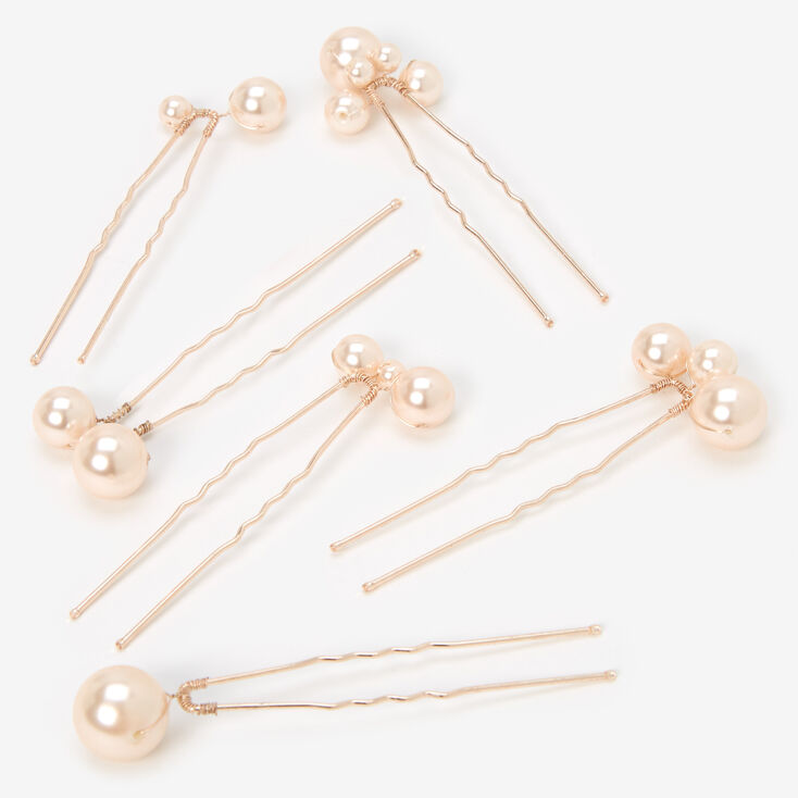 Rose Gold Bubble Pearl Hair Pins - 6 Pack,