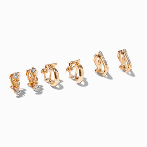 Gold-tone Clip-On Hoop Earrings - 3 Pack,