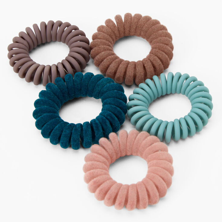 Velvet Multicolored Spiral Hair Ties -  5 Pack,