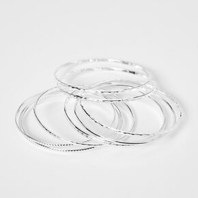 Bracelets fins bangle textur&eacute;s couleur argent&eacute;e - Lot de 8,