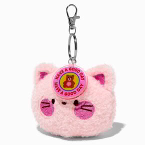 Fuzzy Pink Cat Plush Keychain,