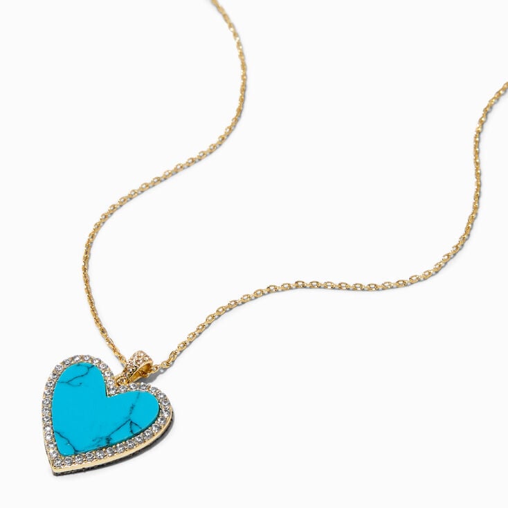 C LUXE by Claire&#39;s 18k Yellow Gold Plated Cubic Zirconia Turquoise Heart Pendant Necklace,