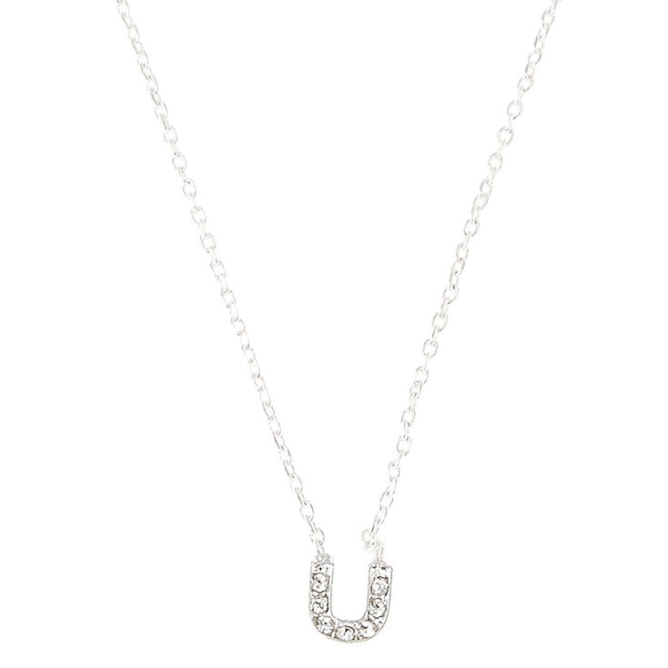 Silver Embellished Initial Pendant Necklace - U,