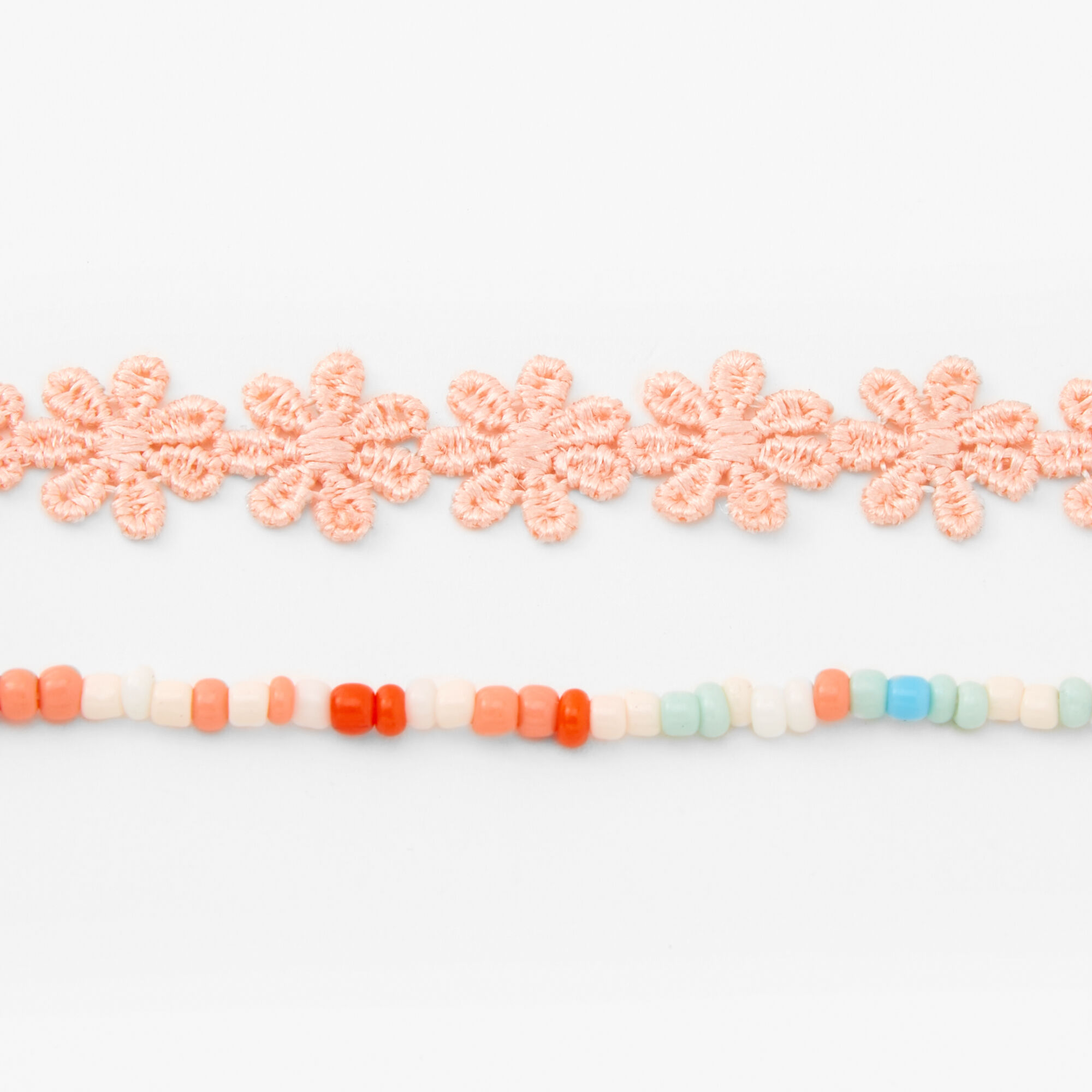 Pink Daisy Crochet & Seed Bead Choker Necklaces (2 Pack),