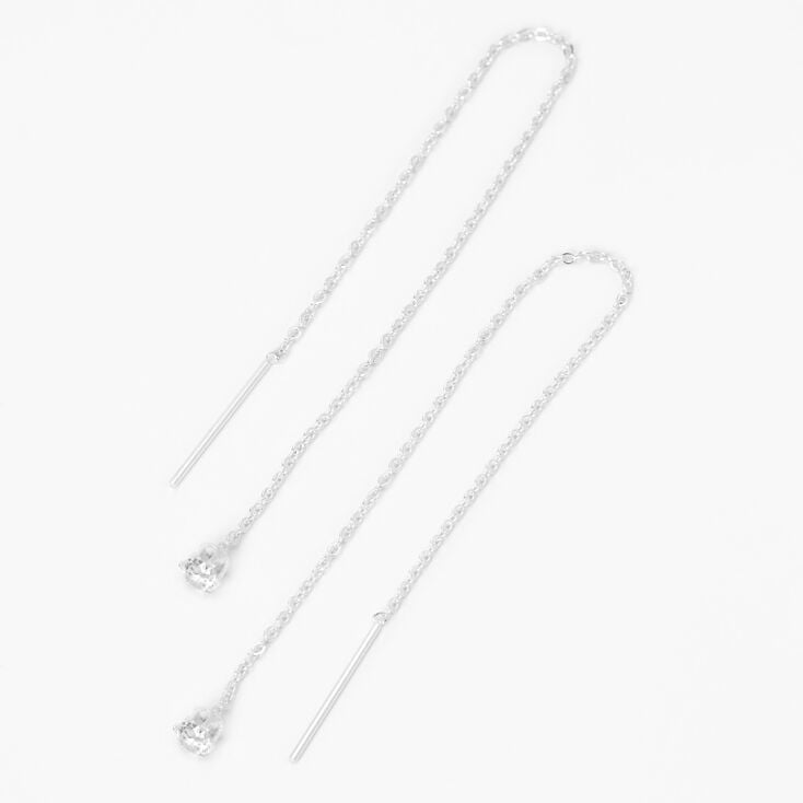Silver 5&quot; Cubic Zirconia Stone Threader Drop Earrings,