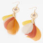 Gold 4&quot; Rustic Sunset Feather Drop Earrings,