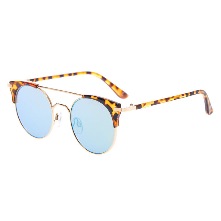 Claire's Lunettes de soleil aviateur rondes à motif écaille de tortue marron