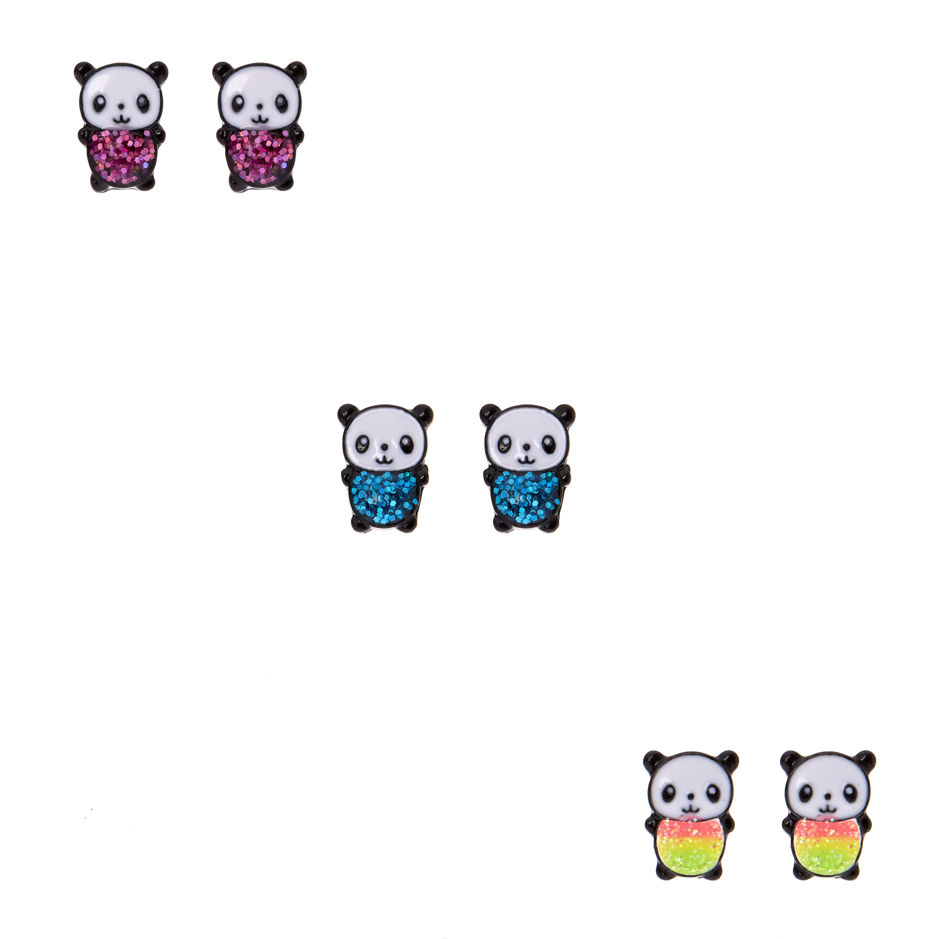 Glitter Panda Bear Stud Earring Set