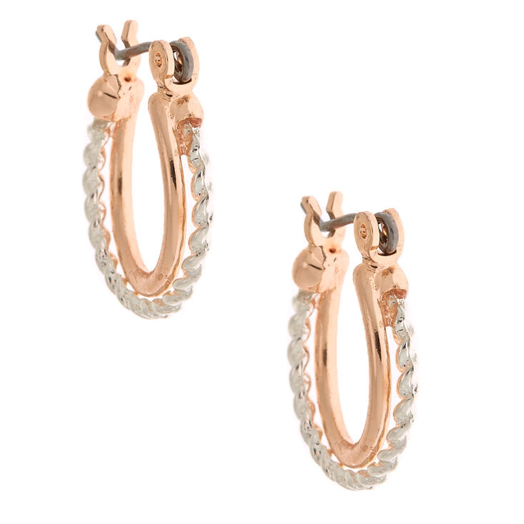 Mixed Metal 15MM Twisted Rope Hoop Earrings,