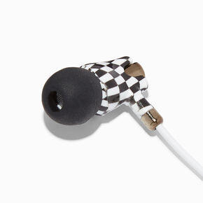 Black &amp; White Checkerboard Silicone Earbuds,
